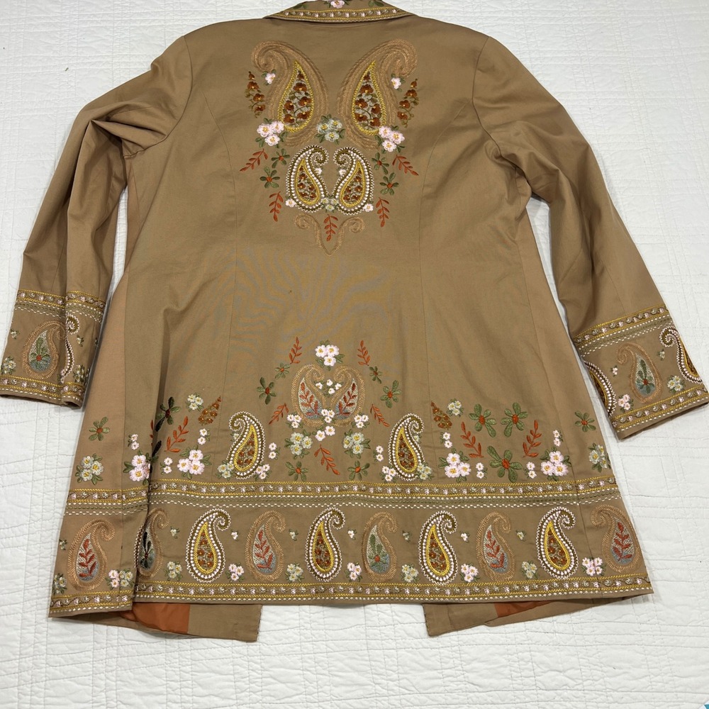 Coldwater Creek Women Tan Embroidered Paisley Floral Beaded Blazer Jacket 16 - Picture 3 of 7